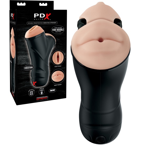 PDX Elite Double Penetration Vibrating Stroker
