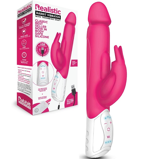 Rabbit Essentials Realistic Rabbit Vibrator With Throbbing Shaft
