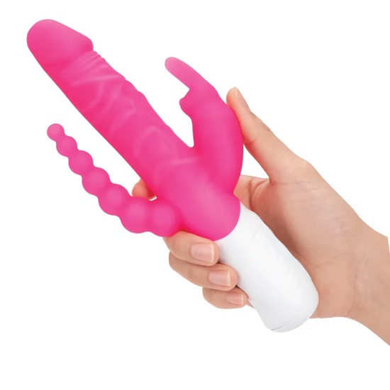 Rabbit Essentials Slim Realistic DP Rabbit Vibrator With Rotating Beads