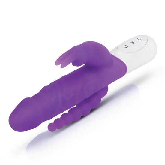 Rabbit Essentials Slim Realistic DP Rabbit Vibrator With Rotating Beads