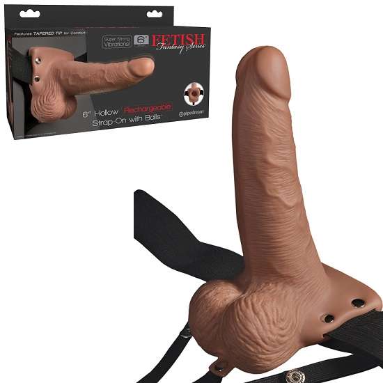 Fetish Fantasy 6 inch Hollow Rechargeable Strap-On with Balls