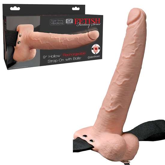 Fetish Fantasy 9 inch Hollow Rechargeable Strap-On with Balls