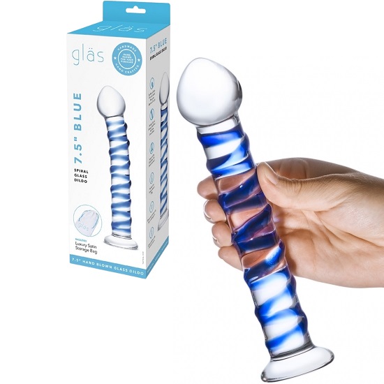 Glas 7.5 Inch Blue Spiral Glass Dildo