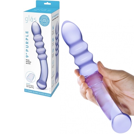 Glas 9 Inch Purple Rain Ribbed Dildo