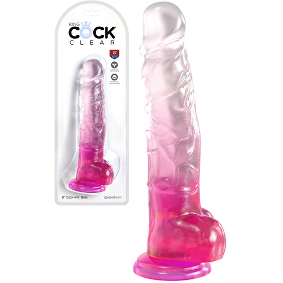 King Cock Clear 8 Inch Dildo With Balls Pink