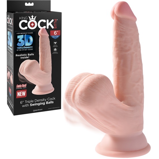 King Cock Plus 6 Inch Triple Density Dildo With Swinging Balls
